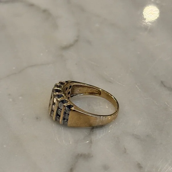 10k GOLD & DIAMOND Three-Row Cluster Band Ring, Yellow Circa 1980s–90s - Picture 4 of 8